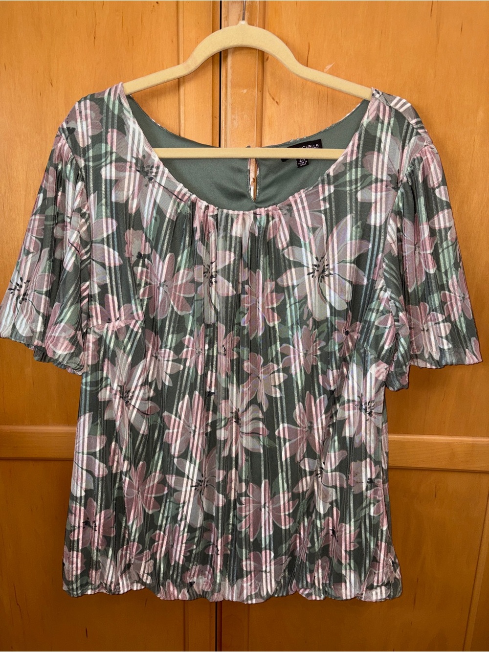 Sara Michelle Floral Mesh Pleated Blouse Womens 2X Romantic Feminine FairyCore